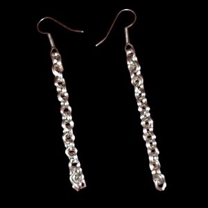Handmade Silver Double Rolo Links Chain Link Earrings Long Dangle Minimalist